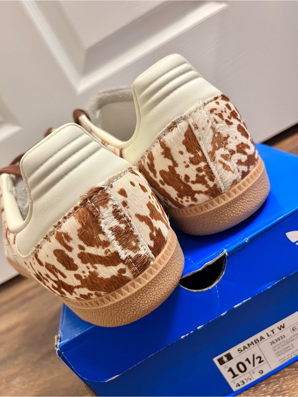 Adidas Samba Leather Real Cow Fur Print Sneakers in Cream and Brown - Picture 7 of 8
